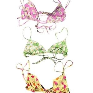 9.0 Swim Floral Triangle Bikini Tops - Pink, Green & Yellow Set